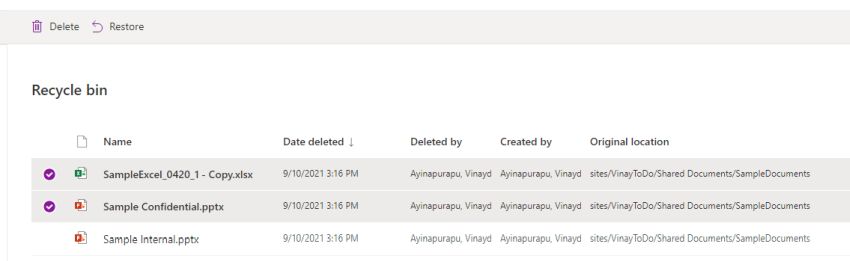 Restoring deleted items from M365 SharePoint Site